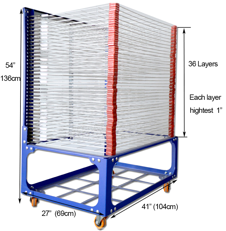 36 layers Screen Printing Drying Rack with Wheels Movable Natural ...