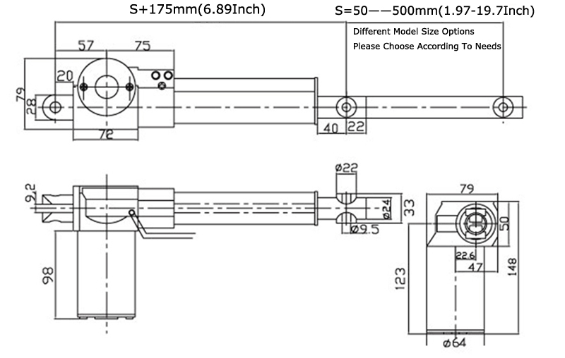 TECHTONGDA 12V/24V DC Linear Actuator – 2-20" Stroke, 1320 Lbs (6000N) Max Load