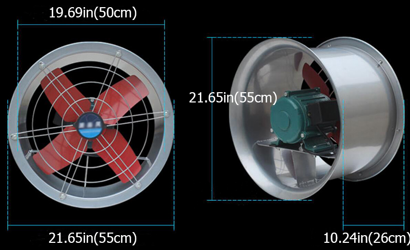 thumbnail image 2 of 20 Inch Axial Exhaust Fan - 220V, 6000 M³/h, 370W, High Volume Cylinder Pipe Fan 2 of 5
